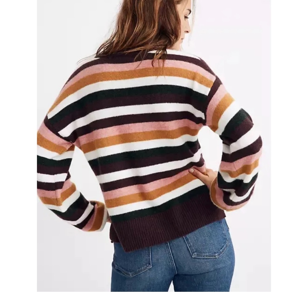 Madewell Striped Payton Sweater Wool Alpaca Blend Balloon Sleeve Women’s Size L - Picture 2 of 6